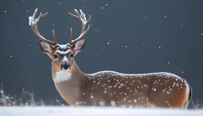 A Deer With Snowflakes Settling On Its Back