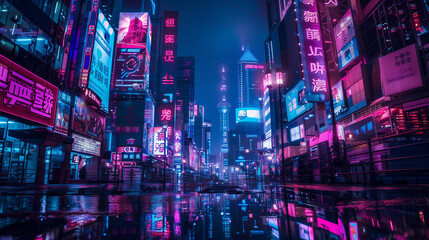 Fototapeta na wymiar Luminescent Metropolis: Cyberpunk Cityscape at Night