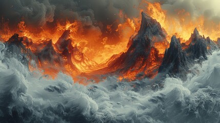 Mountain range with visible silhouettes through the morning colorful fog.