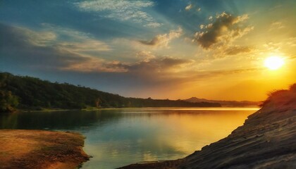 Obraz premium sunset over the lake