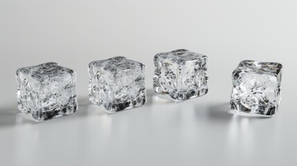 A quartet of transparent ice cubes, presented in shades of gray for a subtle, sophisticated look