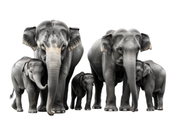 Thai elephant family isolated on transparent background