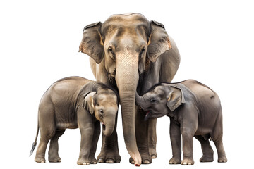 Thai elephant family isolated on transparent background