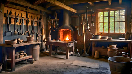 old-fashioned blacksmith - obrazy, fototapety, plakaty