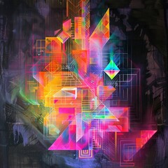 Image of geometric abstract fractal in gradient colours