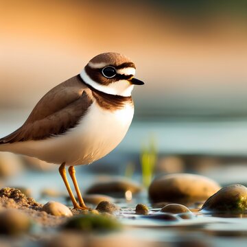  Little ringed plover (Charadrius dubius), bird standing on the lake shore
