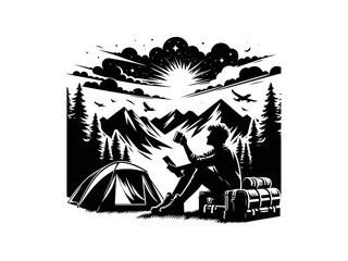 Into the Wild: Vector Graphics Featuring Camping Adventures, Nighttime Bonfires, and Serene Outdoor Landscapes