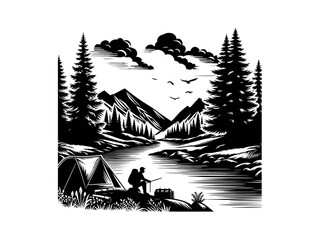 Into the Wild: Vector Graphics Featuring Camping Adventures, Nighttime Bonfires, and Serene Outdoor Landscapes