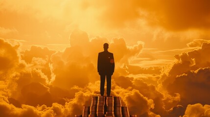 Man Standing on Top of Pile of Coins