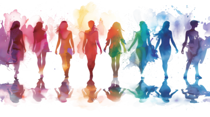 Watercolor painting of colourful women of different ethnicities depicting International Women's Day. the concept of gender equality and the women's empowerment movement