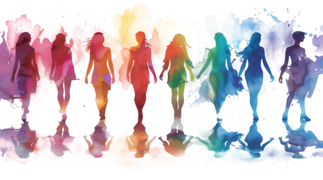 Watercolor painting of colourful women of different ethnicities depicting International Women's Day. the concept of gender equality and the women's empowerment movement