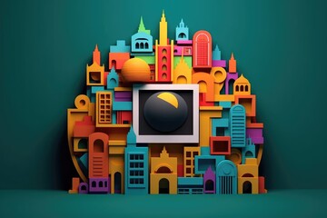 layered paper cutout islamic greeting card for Ramadan kareem or ied mubarak background