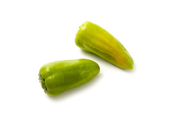 Two whole green bell pepper with soft shadow isolated on white background. .
