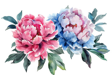 Watercolour peonies for wedding invitation design isolated on a transparent background