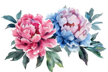 Watercolour peonies for wedding invitation design isolated on a transparent background