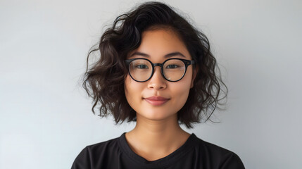 Une femme de type asiatique avec des lunettes.