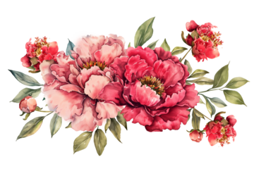 Watercolour peonies for wedding invitation design isolated on a transparent background