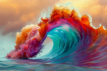 Vivid Multicolored Ocean Wave Artistic Illustration with Gradient Colors for Creative Background or...