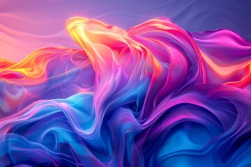 Vibrant Abstract Flowing Silk Fabric Waves with Vivid Pink, Blue, and Purple Colors - Dynamic Textile Art for Backgrounds and Wallpapers - obrazy, fototapety, plakaty