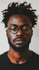 Un homme africain portant des lunettes de vue au format portait.