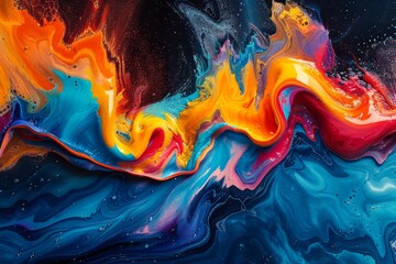 Vibrant Abstract Fluid Art Painting with Swirling Color Patterns and Mesmerizing Viscous Textures - obrazy, fototapety, plakaty