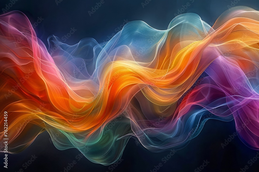 Poster vibrant abstract smoke waves background with colorful gradient flowing textures