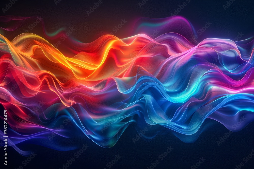 Aufkleber vibrant abstract colorful waves on dark background - dynamic flow of neon light patterns