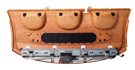 Sunblind on the glass of the rear window of the car black color close-up protects from the sun rays textured double mesh of a special material. Auto service industry.