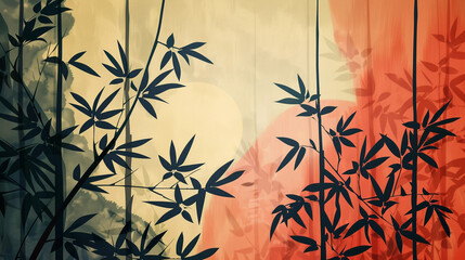 Bamboo Shadows and Sunset Hues - obrazy, fototapety, plakaty