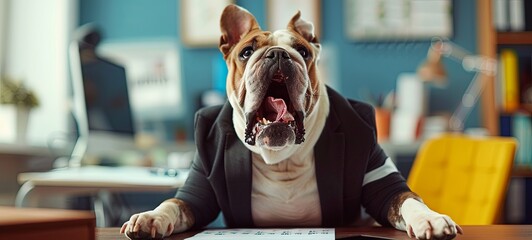 bulldog in a business suit. shouted at his subordinates. great emotions. generative ai