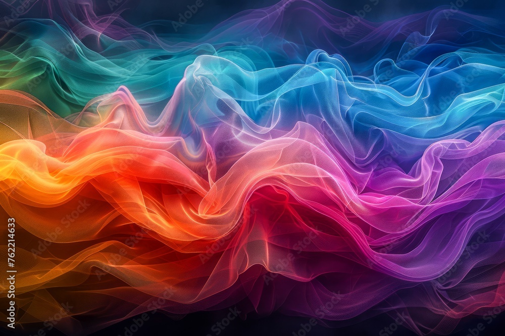 Poster abstract colorful smoke waves flowing on black background - vivid multicolored design for creative p
