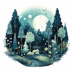 Magical Night Time Forest Clipart