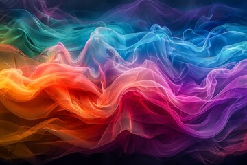 Obraz premium Abstract Colorful Smoke Waves Flowing on Black Background - Vivid Multicolored Design for Creative Projects and Backgrounds