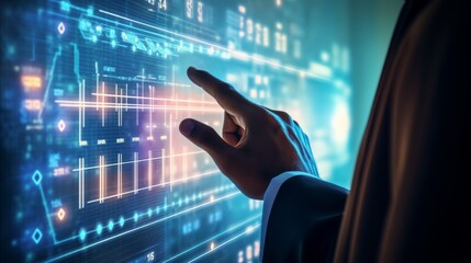 Person Pointing at Large Graph Screen