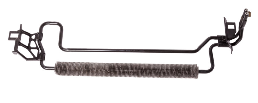 The cooling radiator of gear box is a metal heat exchanger inside filled with antifreeze. Rubber pipes are connected to it, which are mounted on the corresponding neck of the motor.