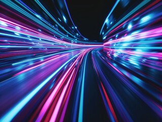 Swift racing lines representing traffic.Luminous neon beams depicting hyperspace journeys in a time-travel setting. AI digital visuals featuring electrifying.