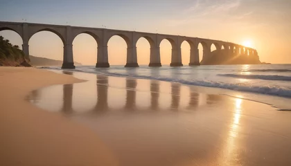 Foto op Plexiglas Pont du Gard rhythmic melody of crashing waves serenades your senses in the beach with sunset