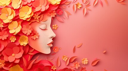 Obraz na płótnie Canvas Illustration of face and flowers style paper cut with copy space for international women's day 
