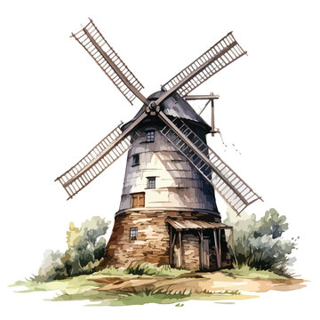 Old Windmill Clipart  isolated on white background