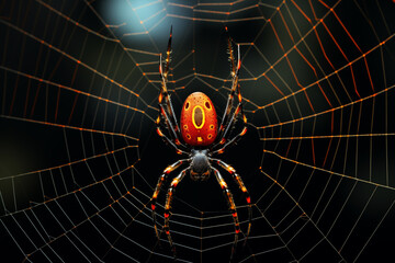 Spider weaving an intricate web, capturing the complexity and beauty of its silk threads. Generative AI