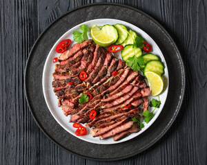 crying tiger, grilled and thinly sliced ribeye steak