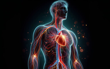 Human circulatory system. The character and all objects are fictitious, the image was created using the neural network Fooocus v2