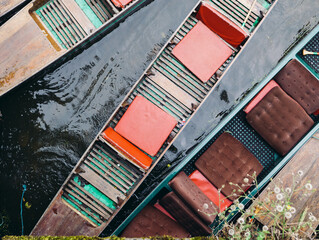 Punts on the river in Oxford, looking down from bridge