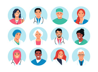 Health worker hand-drawn cartoon avatar set