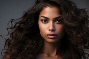 Fototapeta premium Glamorous Pretty Latin supermodel. Gorgeous brunette model with straight hair. Generate ai