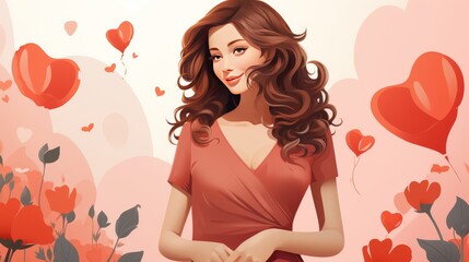 Woman Standing in Front of Hearts Wall