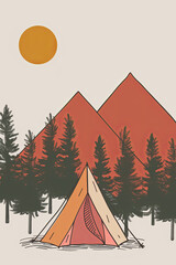Doodle drawing style of camping in a national park
