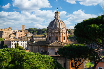 Panoramic view of Santi Luca e Martina church in Roman Forum © frimufilms