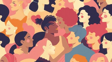 A graphic showing a group of diverse people embracing each other, symbolizing the importance of love and tolerance in society.
