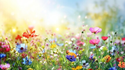 Colorful flowers background, spring season concept 
